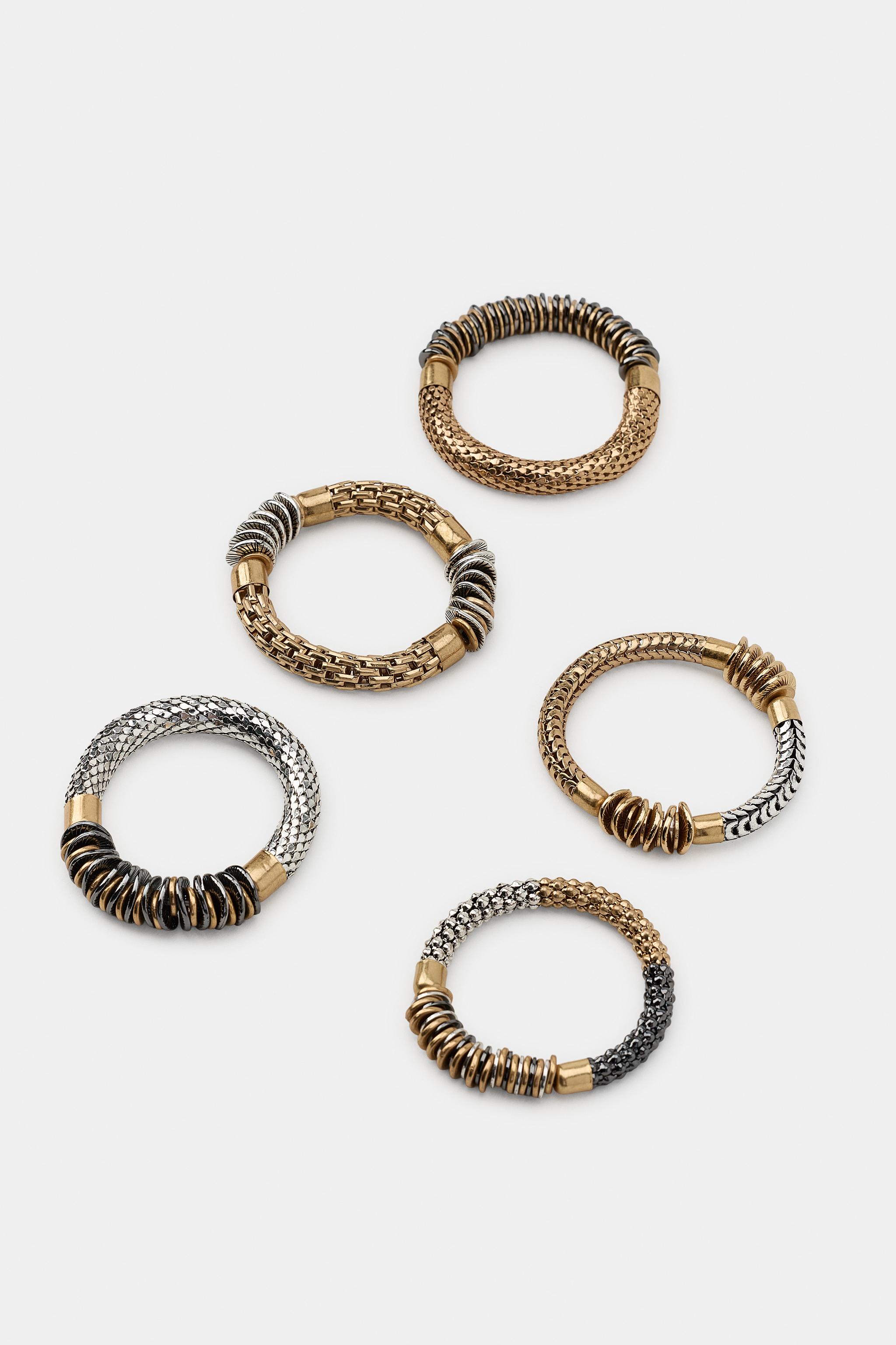 LOT DE 5 BRACELETS ÉLASTIQUES À PIÈCES MÉTALLIQUES